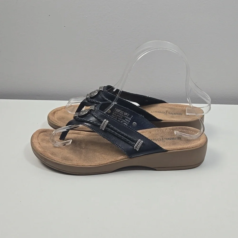 Minnetonka Navy Leather Sandals